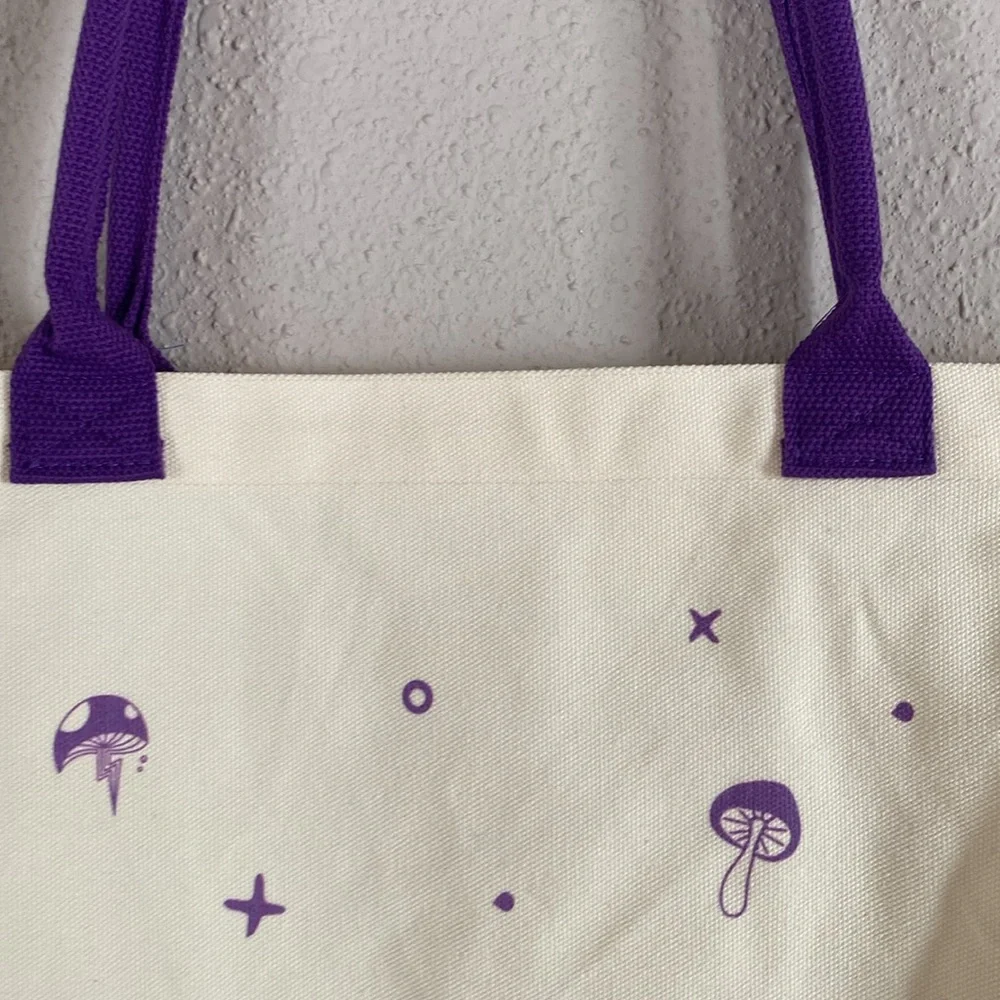 Cream Tote Bag with Purple Accents